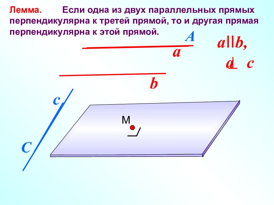 Лемма о перпендикулярности двух параллельных прямых к плоскости. Лема о перпеникулярных к плоскости параллельных прямых. Лемма перпендикулярности прямой и плоскости. Лемма о перпендикулярности двух параллельных прямых к третьей прямой.