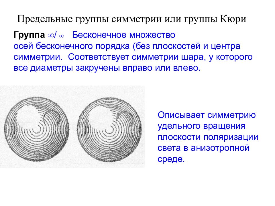 Группы симметрии. Предельные группы симметрии. Предельные группы симметрии Кюри. Предельные точечные группы симметрии. Элементы симметрии шара.