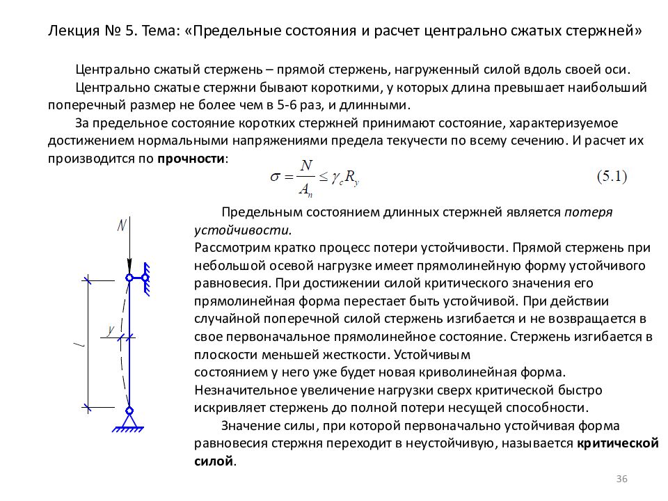 Критическая сила сжатого стержня. Практическая формула для расчета сжатых стержней. Устойчивость сжатых стержней: схемы нагружения. Предельные состояния Центрально-сжатых стержней. Расчёт металлических конструкций на центральное сжатие.