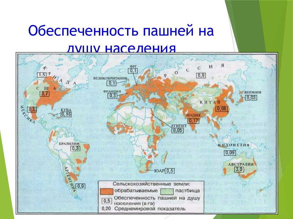 Наибольшая обеспеченность пахотными землями