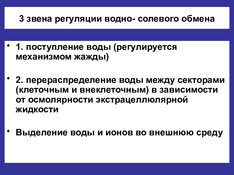 Схема регуляции водно солевого обмена в организме