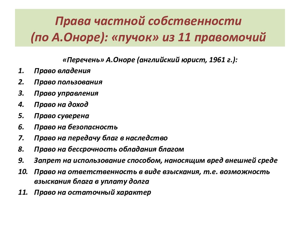 Список правых. 11 Элементов прав собственности по Оноре. Перечень прав собственности Оноре. Перечень Оноре. Пучок прав собственности Оноре.