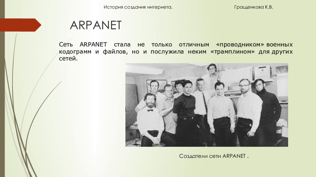 История создания проекта. Основатели компьютерной сети интернет ARPANET. Разработка сети ARPANET. Создатели сети Арпанет. Команда разработчиков сети ARPANET.