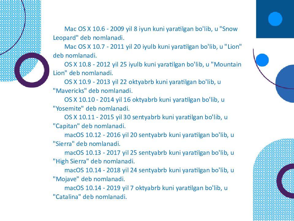 OPERATSION TIZIMLAR Windows 1 FreeBSD V redhat soiaris = •5 Sun Cobalt