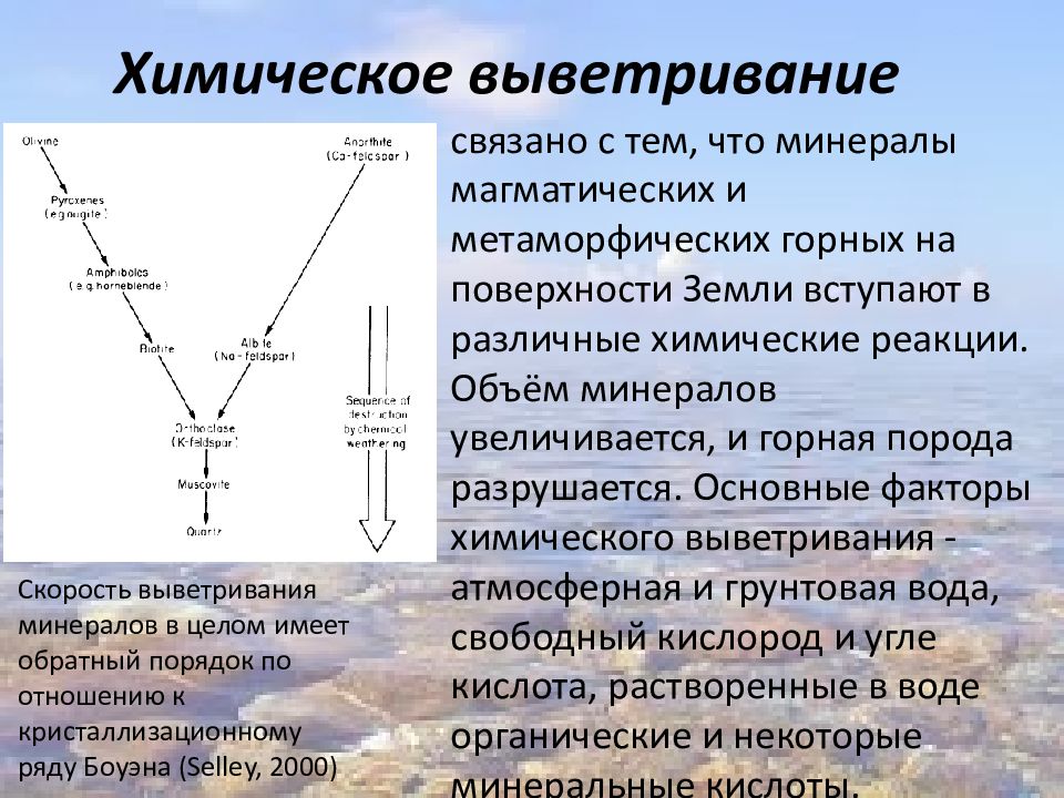 Реакционный объем. Перечислите главные реакции химического выветривания. Скорость выветривания горных пород. Факторы скорости выветривания. Минералы выветривание.