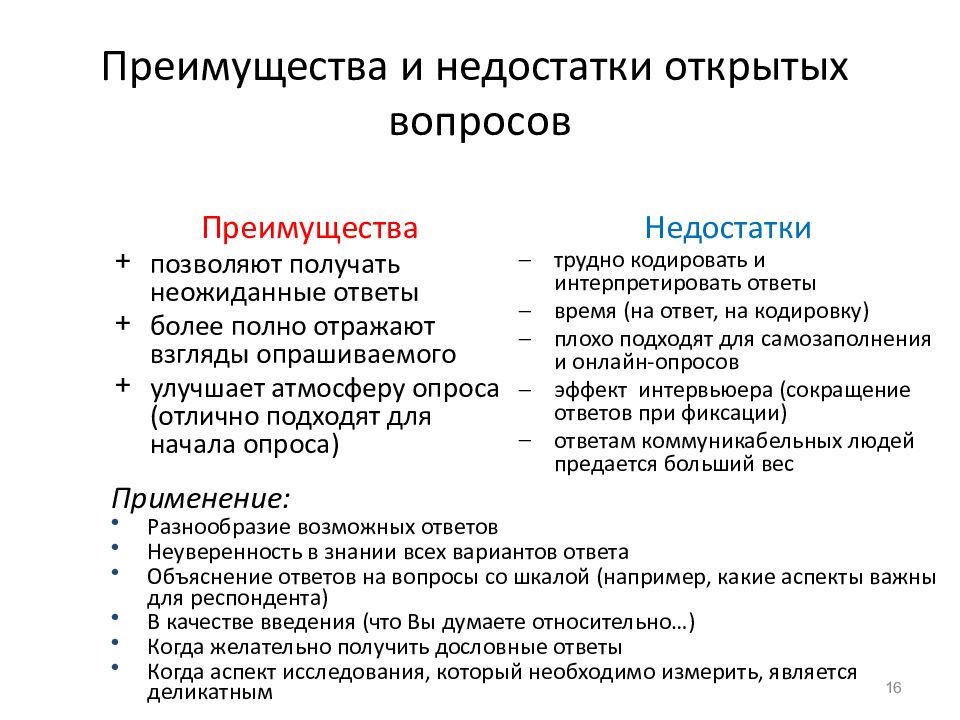Преимущества и недостатки открытых вопросов