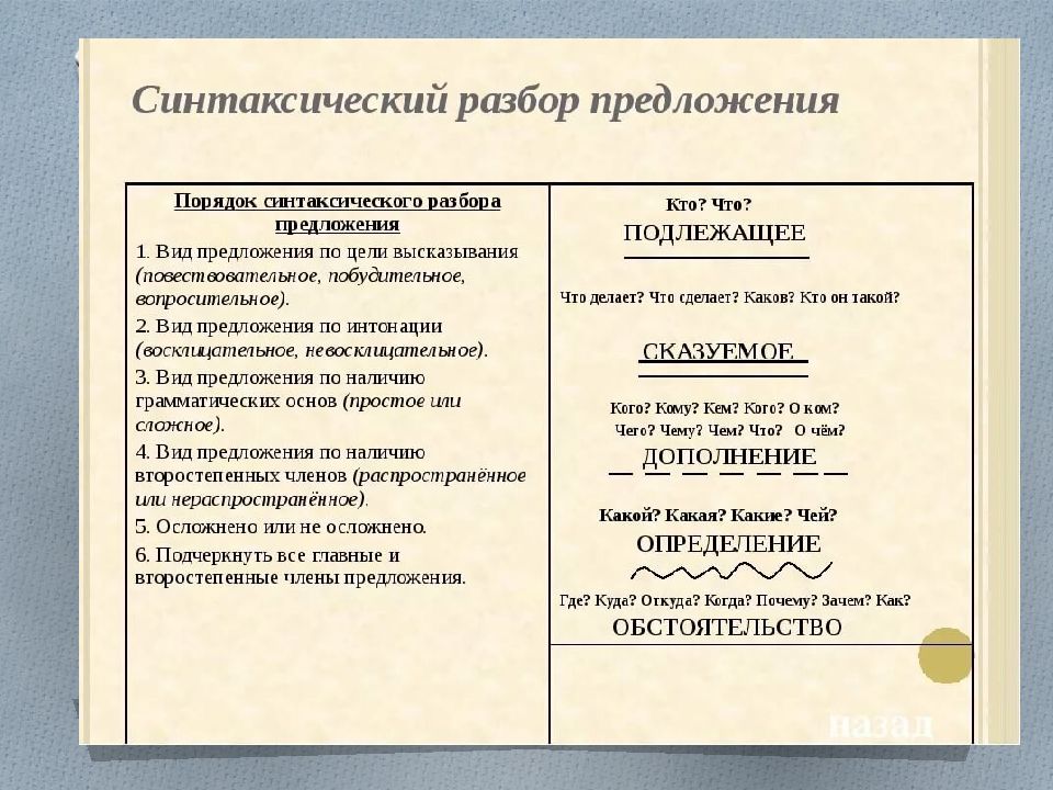 Синтаксический разбор 8 класс образец