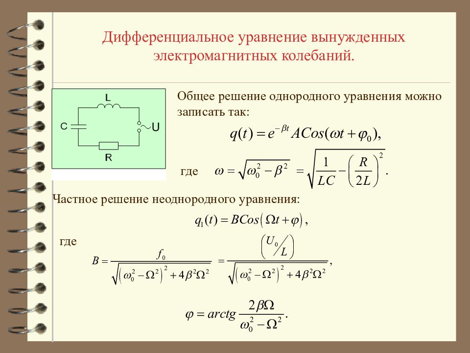 Уравнение колебательного контура. Дифференциальное уравнение вынужденных электромагнитных колебаний. Решение уравнения вынужденных электромагнитных колебаний. Дифференциальное уравнение вынужденных колебаний имеет вид:. Дифференциальное уравнение вынужденных колебаний формула.