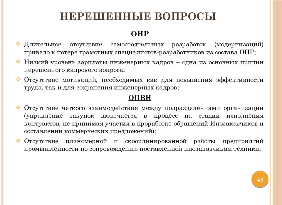 Нерешенные вопросы