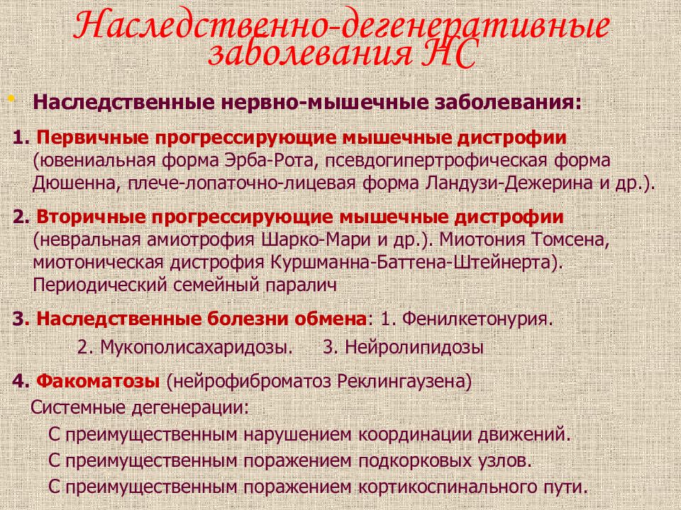 Наследственно дегенеративные заболевания нервной. Дегенеративные заболевания нервной системы неврология. Наследственно-дегенеративные заболевания нервной системы. Наследственной дагенеративные заб. Наследственно дегенеративные заболевания классификация.