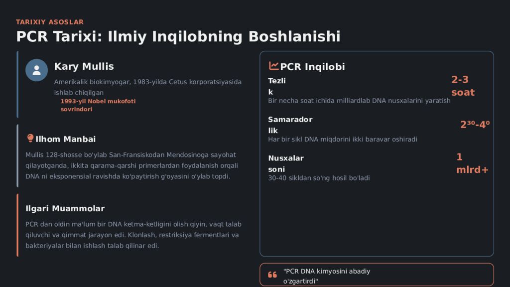 Polimeraza Zanjir Reaksiyasi PCR Usuli Molekulyar Biologiyaning Inqilobiy
