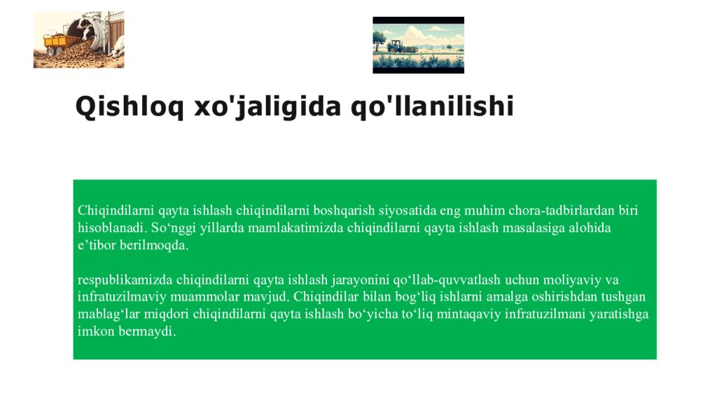 Qishloq xo'jaligida qo'llanilishi