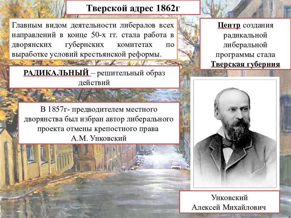 Тверской адрес. Тверской адрес 1862. Всеподданнейший адрес Тверского дворянства 1862. Унковский Алексей Михайлович.