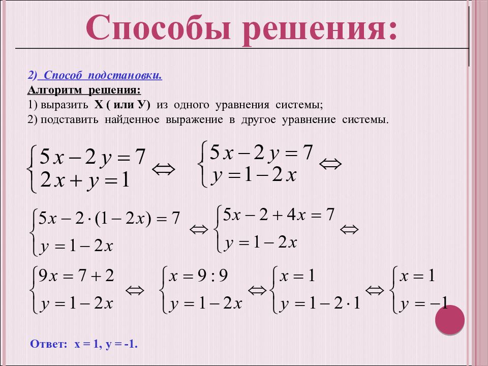 Решение системы уравнений способом подстановки 7 класс презентация