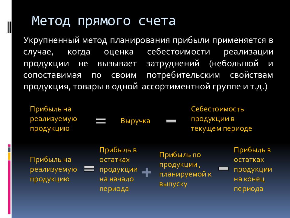 Методы прибыли. Метод прямого счета. Метод прямого расчета. Методы планирования доходов корпорации это. Расчетный метод планирования выручки пример.