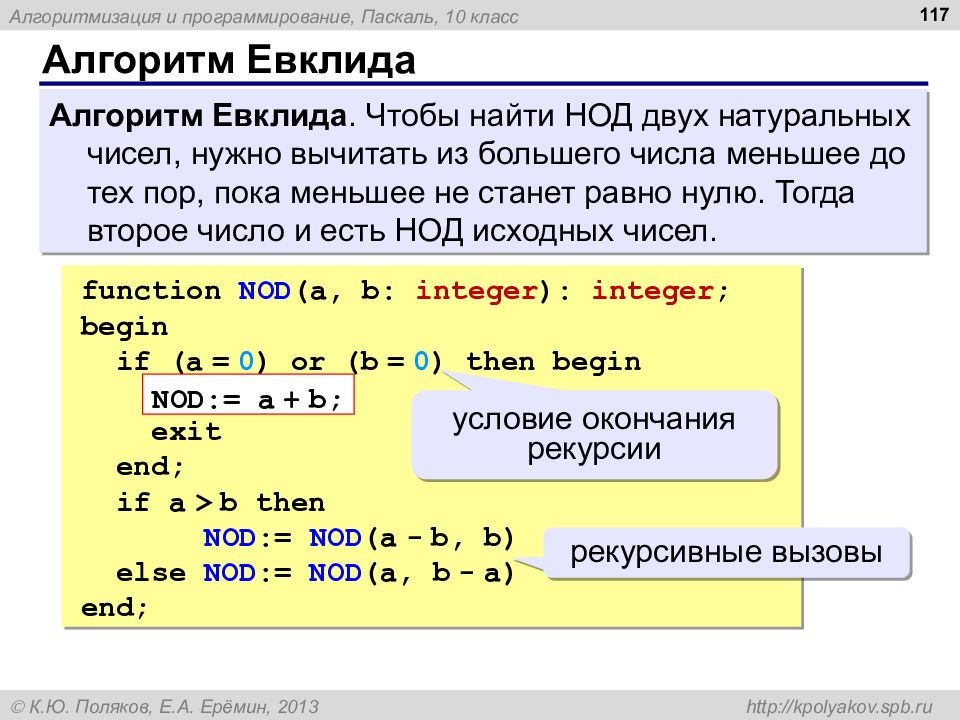 Информатика 9 класс алгоритм евклида презентация