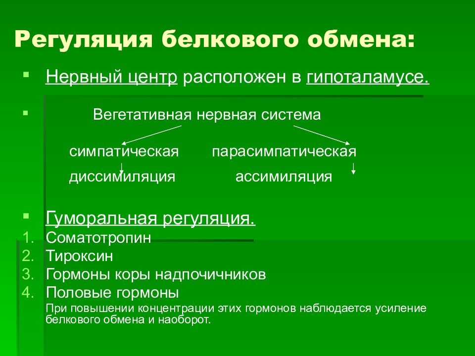 Регуляция обмена веществ и энергии презентация