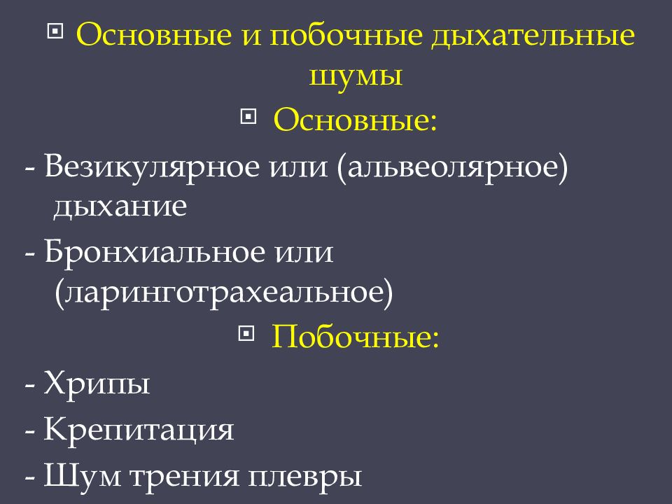 Схемы основных дыхательных шумов