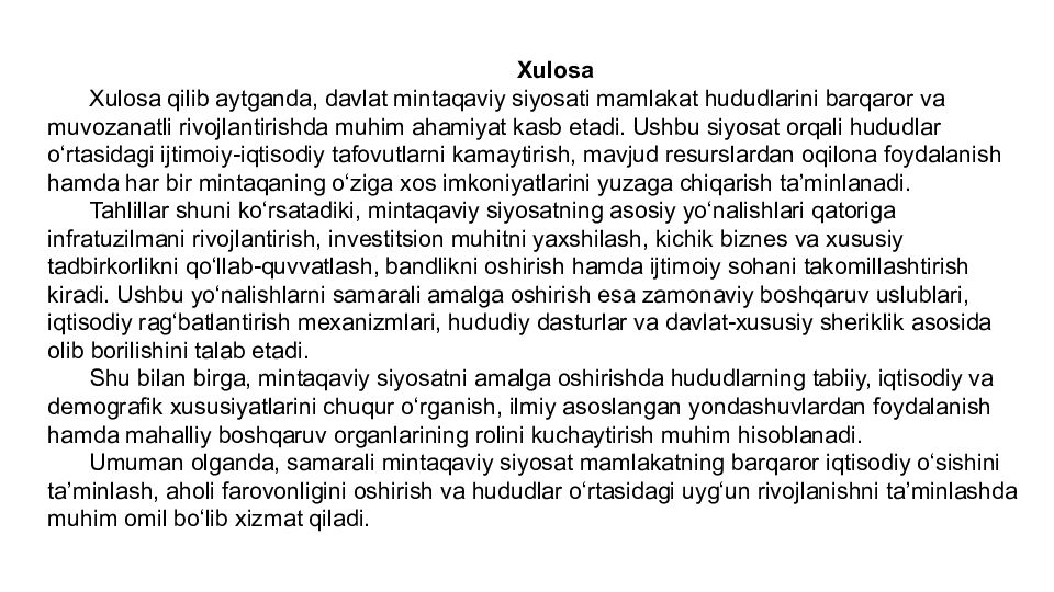 DAVLAT MINTAQAVIY SIYOSATINING ASOSIY YOʻNALISHLARI VA UNI AMALGA OSHIRISH