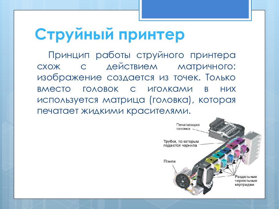 Какой принцип формирования изображения знака используется в струйном принтере