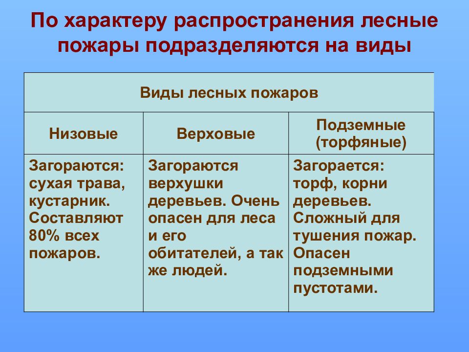 Лесные пожары подразделяются на классы. Виды лесных пожаров. Виды природных пожаров и их характеристика. Виды лесных пожаров и их классификация. Виды и характеристика лесных пожаров.