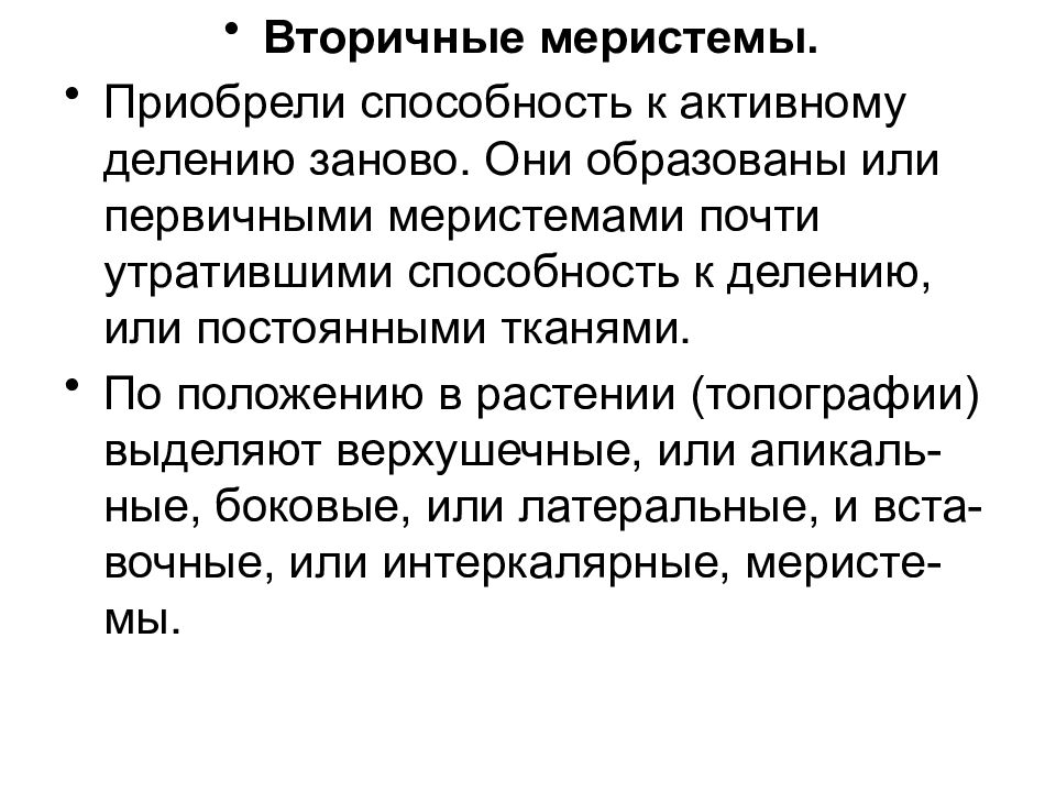 Вторичные меристемы. Первичные и вторичные меристемы. Вторичные меристемы образуются. Утратили способность к делению.