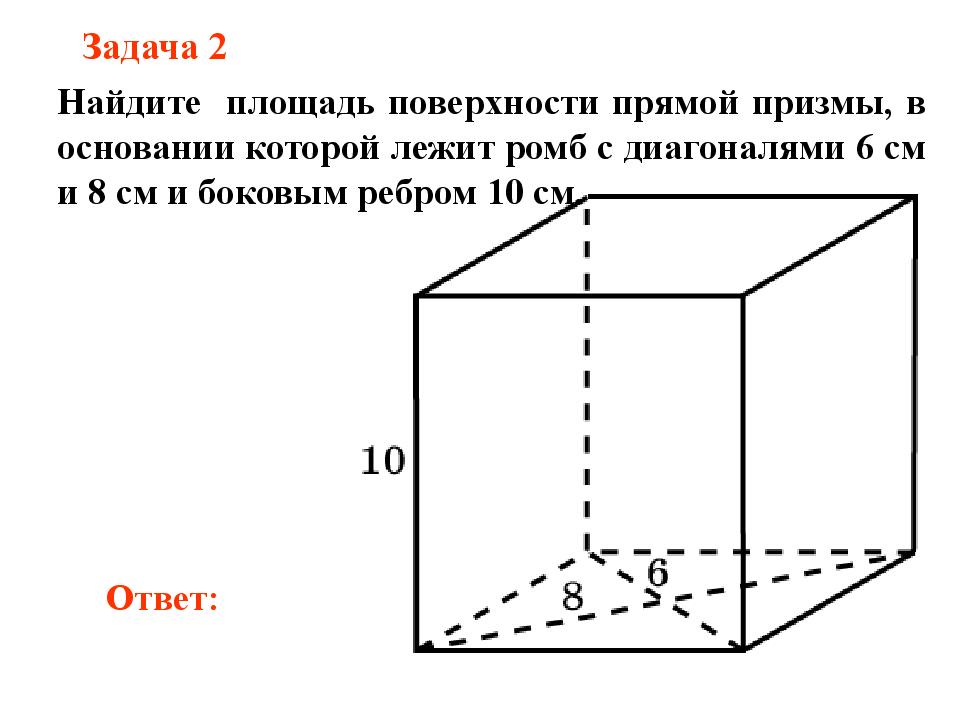 Найти прямой призмы. Площадь поверхности прямой Призмы. Площадь поверхности прямой Призмы в основании которой лежит ромб. Площадь поверхности прямой Призмы в основании ромб. Призма с основанием ромб.