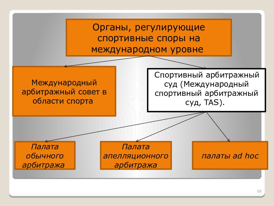 Регулируемый орган. Международный арбитраж структура. Классификация спортивных споров. Регламентирующие органы. Функции международного спортивного арбитражного суда.