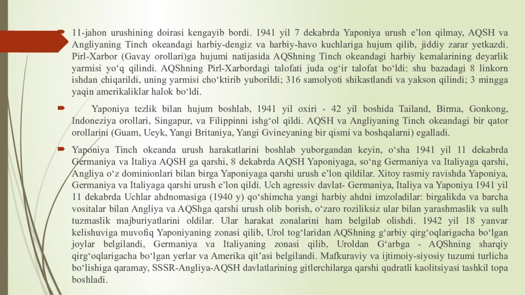 Mavzu:1- 2 -Jahon Ur u shi