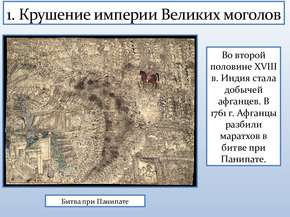 Презентация индия 18 век. Битва при Панипате 1761. Крушение империи великих Моголов. Крушение империи великих Моголов 18 век Индия. Афганцы разбили маратхов в битве при Панипате 1761.