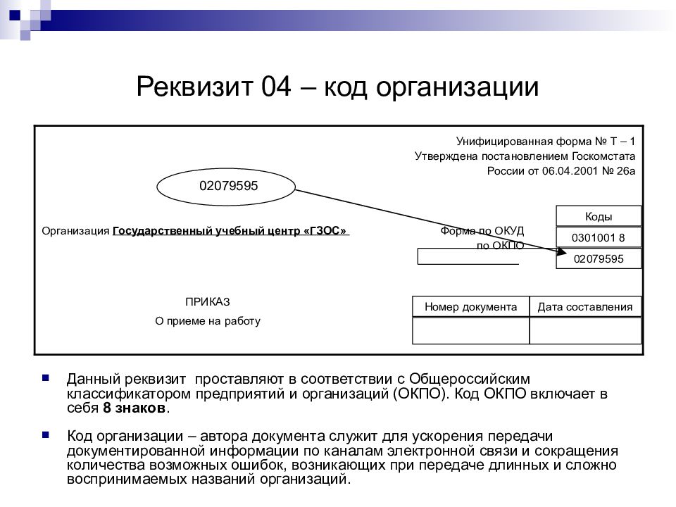 Необходимый реквизит. Реквизит 4 код организации. Коды организации пример. Код организации в документе. Код формы документа реквизит.