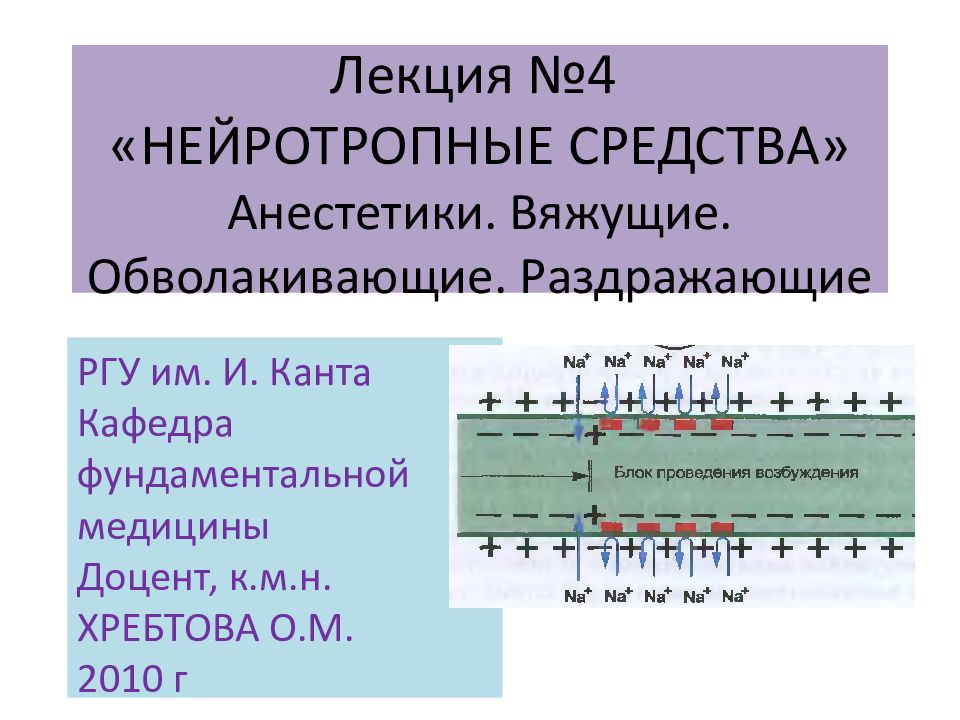 Лекция №4 «НЕЙРОТРОПНЫЕ СРЕДСТВА» Анестетики. Вяжущие. Обволакивающие. Раздражающие