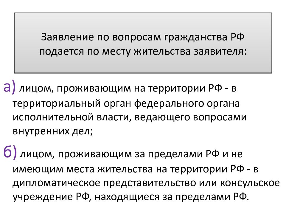 Основания прекращения гражданства. Заявления по вопросам гражданства. Основания и порядок прекращения гражданства РФ презентация. Порядок подачи заявлений по вопросам гражданства.. Производство по вопросам гражданства.