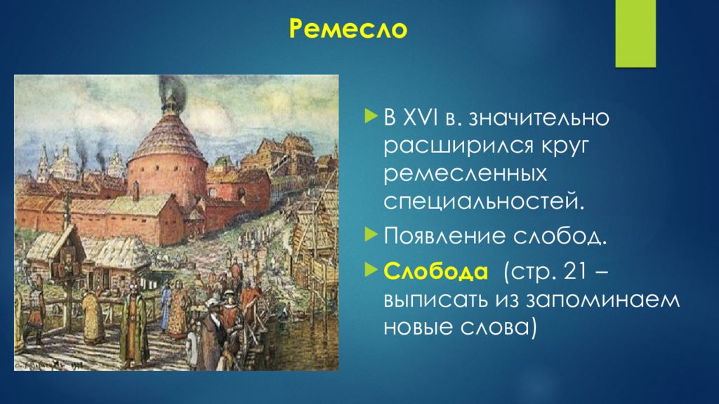 Что такое слобода. Территория, население и хозяйство России в начале XVI В.. Ремесло 16 века в России. Россия в начале XVI В ремесло. Ремесленные слободы в Москве 15-16 века.