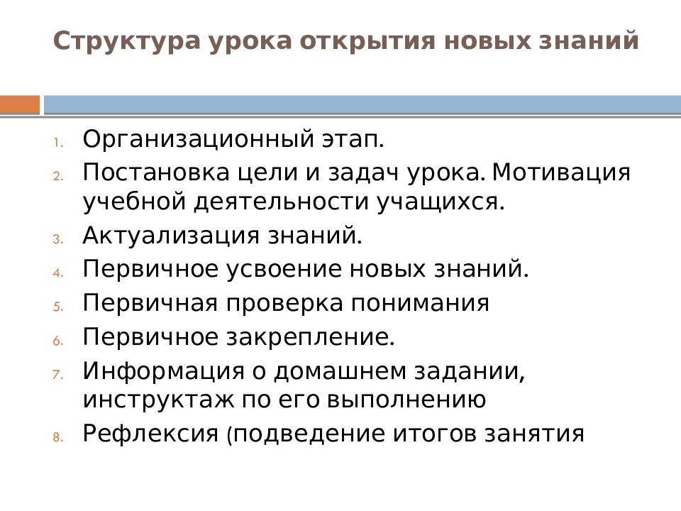 Типы и структура уроков. Тип урока открытие нового знания по ФГОС структура. Структура урока введения нового знания. Структурные этапы урока. Структура урока.