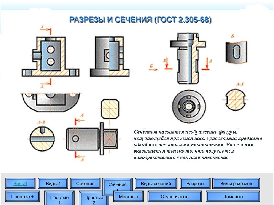 Признак различия вида разреза сечения на чертеже