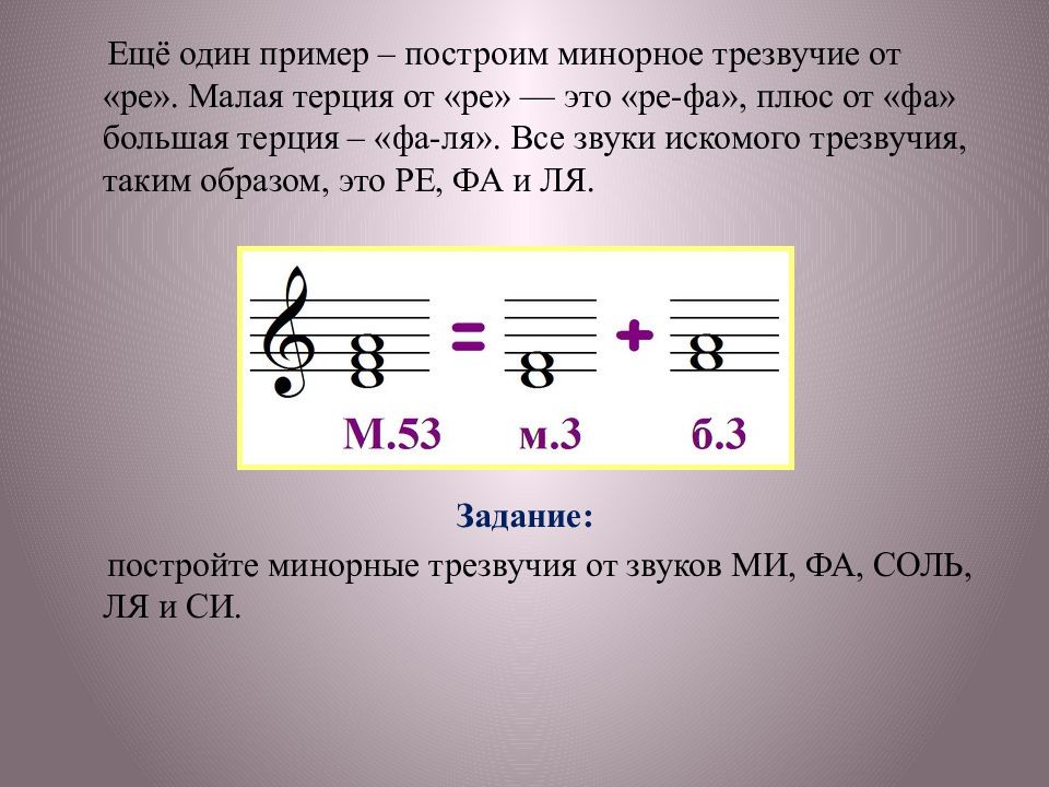 Трезвучие ноты ля. Минорное трезвучие. Обращение минорного трезвучия. Мажорные и минорные трезвучия от соль. Трезвучия от звука Ре.