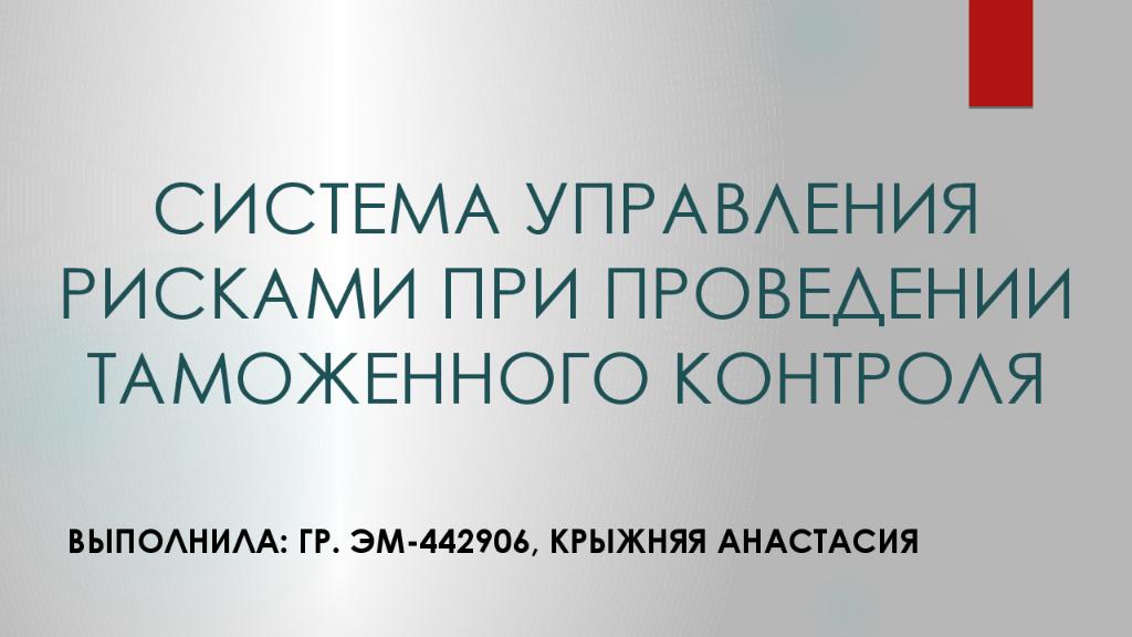 СИСТЕМА УПРАВЛЕНИЯ РИСКАМИ ПРИ ПРОВЕДЕНИИ ТАМОЖЕННОГО КОНТРОЛЯ