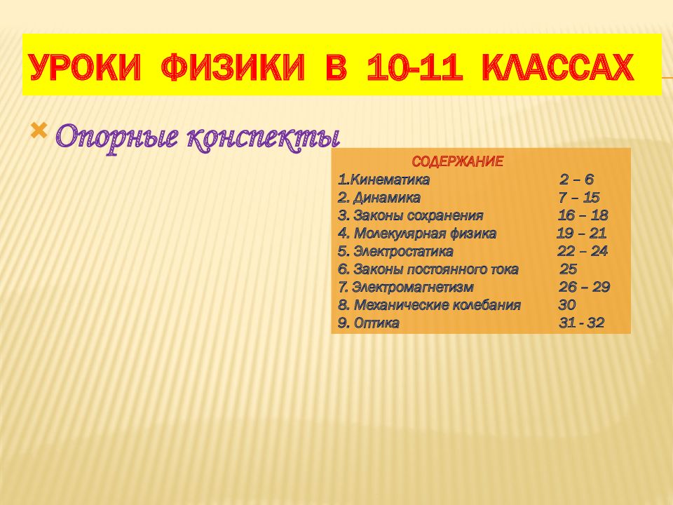 УРОКИ ФИЗИКИ В 10-11 КЛАССАХ