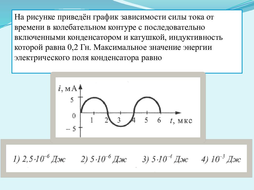 На рисунке 1 представлен график зависимости от времени силы тока через катушку колебательного