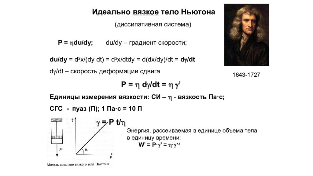 Тело ньютона. Модель тела Ньютона. Идеальное вязкое тело Ньютона. Модель идеально вязкого тела. Уравнение для идеально вязкого тела Ньютона.