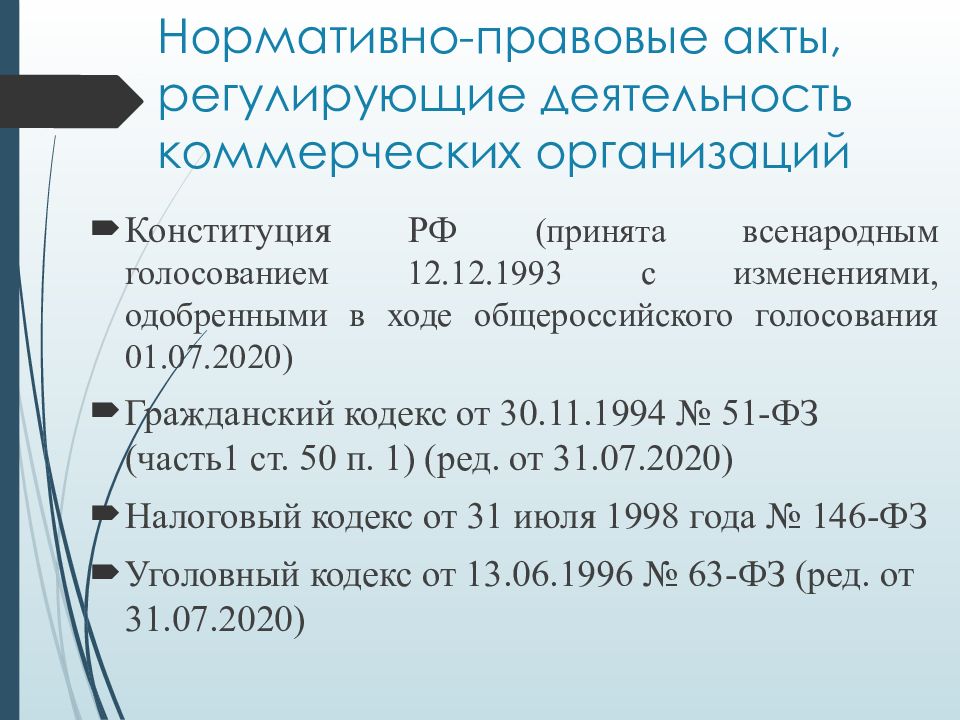 Акты регулирующие деятельность. НПА регулирующие деятельность коммерческих организаций.