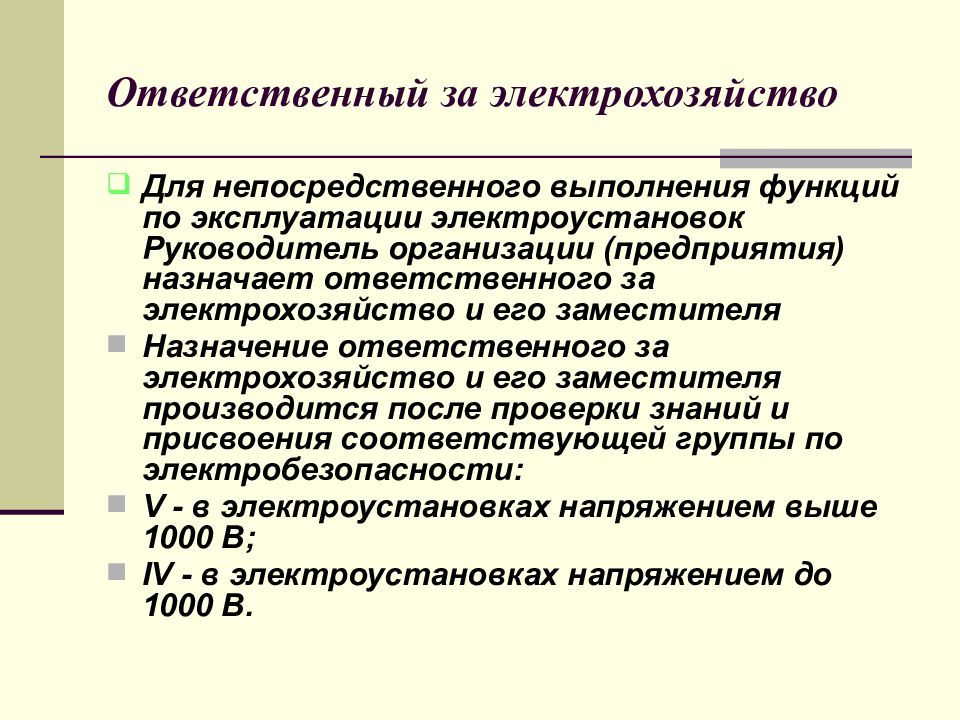 Перечень ответственного за электрохозяйство