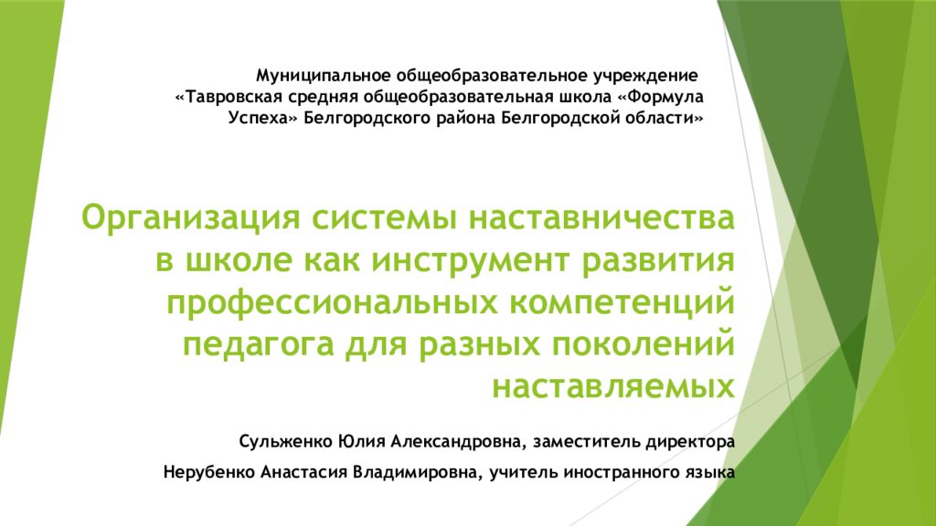 Организация системы наставничества в школе как инструмент развития профессиональных компетенций педагога для разных поколений наставляемых