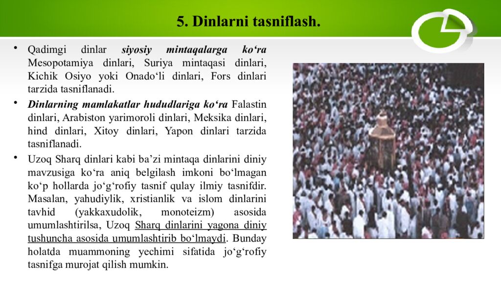 5. Dinlarni tasniflash.