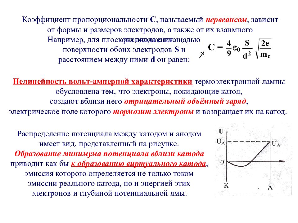 Объемный заряд. Эмиссия катода. Пространственный заряд. Распределение потенциала в плоском диоде.