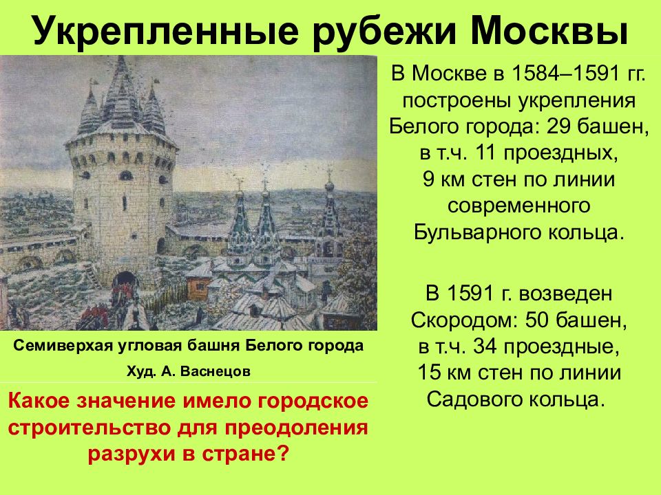 Кто построил москву. Семиверхая башня Васнецов. Стены и башни белого города в Москве Федор конь. Укрепление белого города. Стены белого города в Москве 16 век.