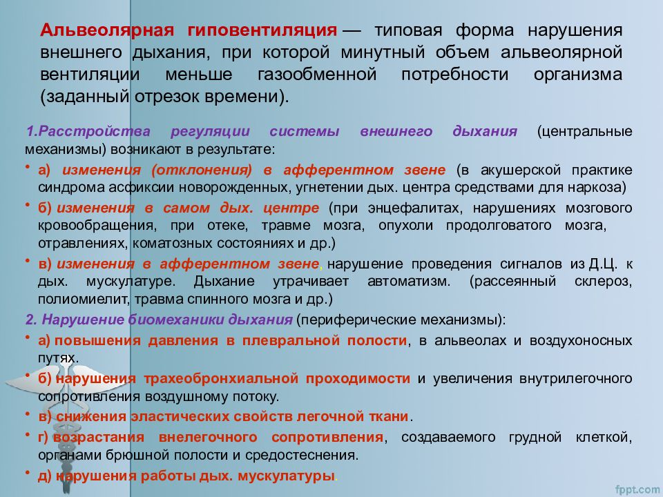 Форма нарушения. Причины альвеолярной гиповентиляции. Формы расстройства внешнего дыхания. Типовые нарушения внешнего дыхания. Альвеолярная гиповентиляция механизмы.