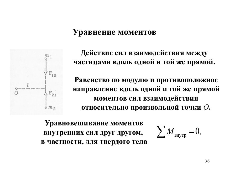 Силы между частицами. Уравнение моментов в инерциальной системе. Уравнение моментов сил. Уравнение моментов выглядит следующим образом:. Вывод уравнения моментов.