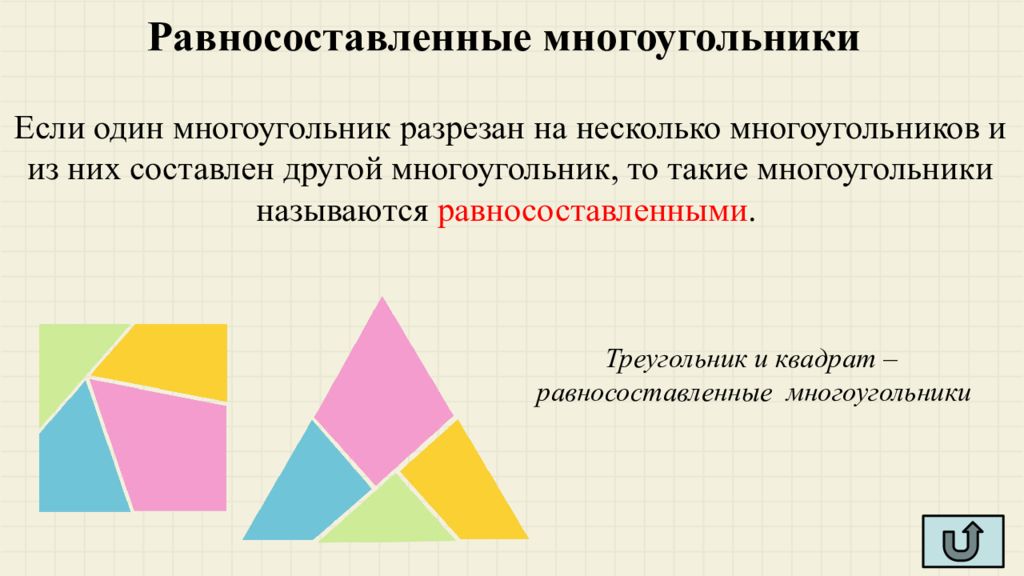 Равновеликие и равносоставленные фигуры 6 класс презентация дорофеев